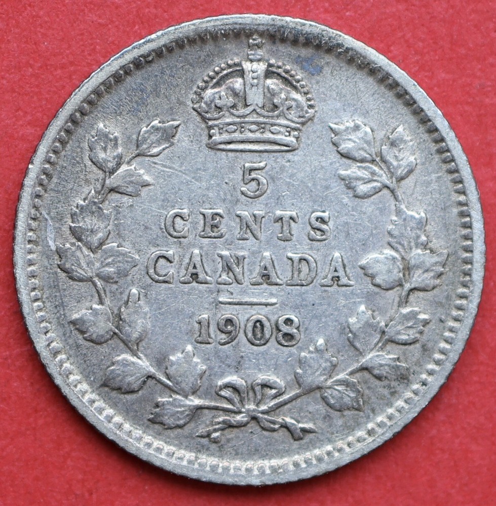 1908 Canada 5 Cents Large Date - VF/EF - Lot#10984
