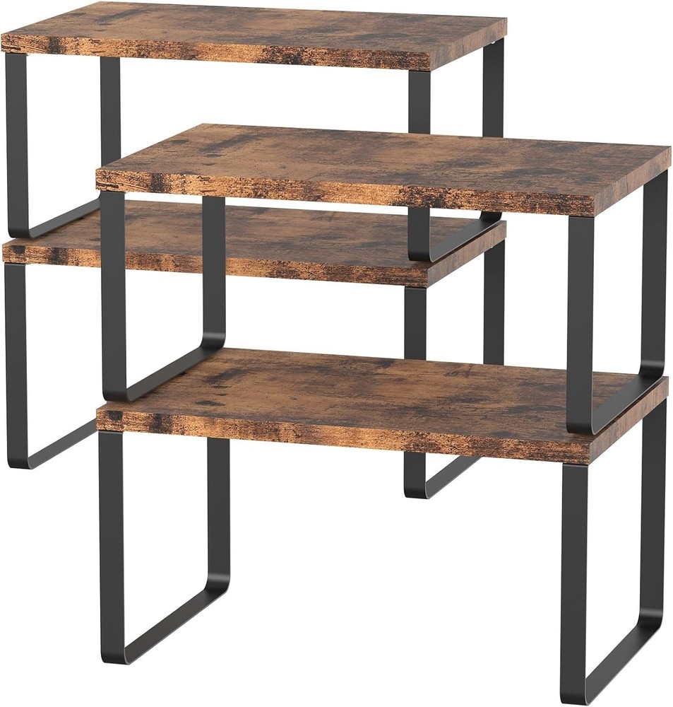 Set of 4 Stackable Counter Shelves - Expandable Kitchen Storage Solution