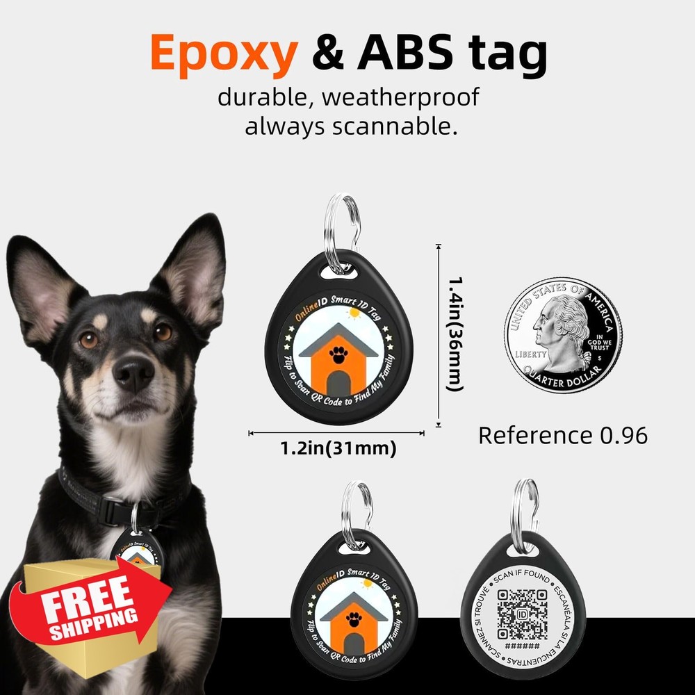 2 Pack QR Code Dog ID Tags Black L Personalized Pet GPS Tracker