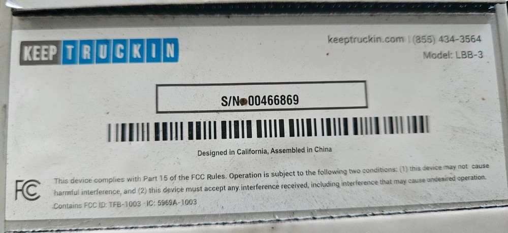 Keep Truckin ELD LBB-3 Electronic Logging Device and connector wire