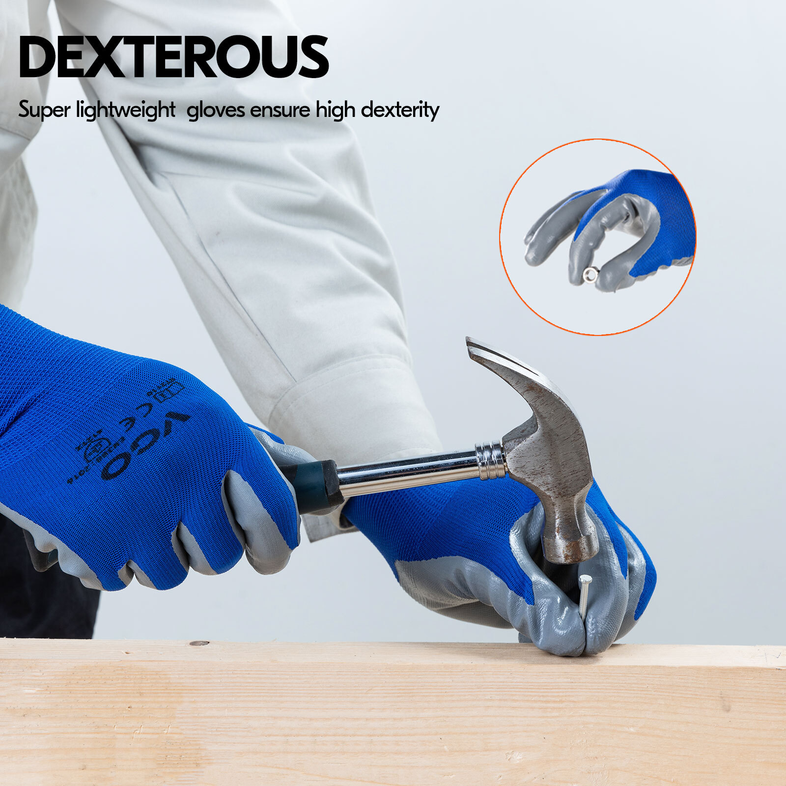 Vgo 1/3/5/10 Pairs Nitrile Coat Gardening Glove,Construction Work Gloves(NT2110)