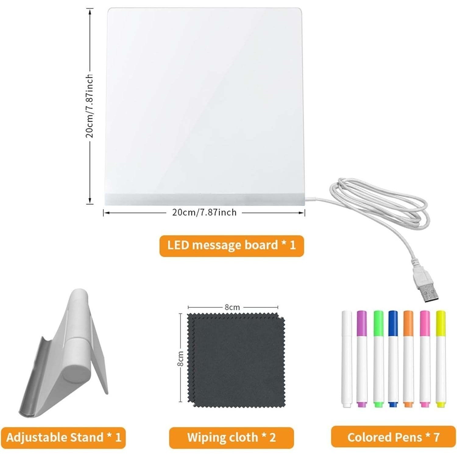 Light Up Drawing Board LED Tablet With Markers Stand Cleaning Cloth USB