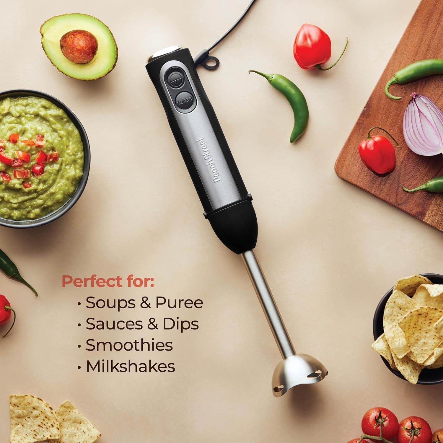 Luxury 500 Watt Immersion Blender with Turbo Mode & Detachable Base for Kitchen