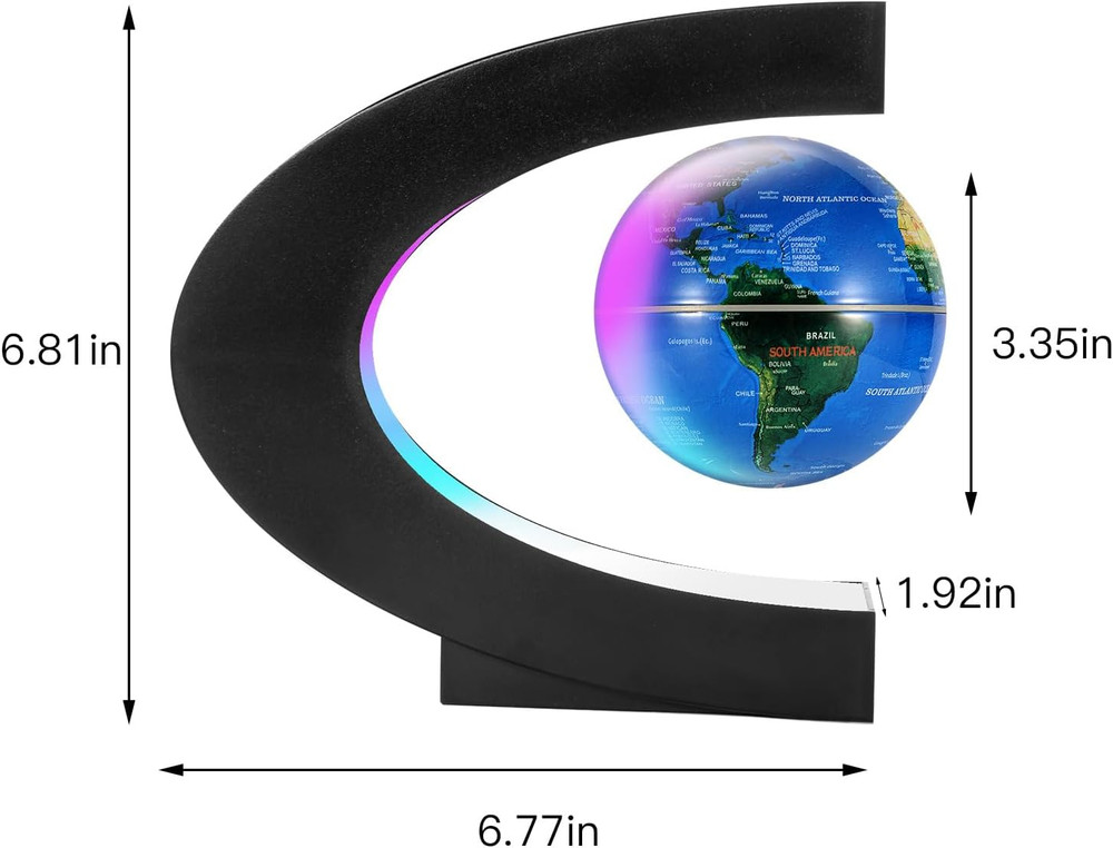 Magnetic Levitating Floating World Map Globe, C Shape Display Frame with LED Lig