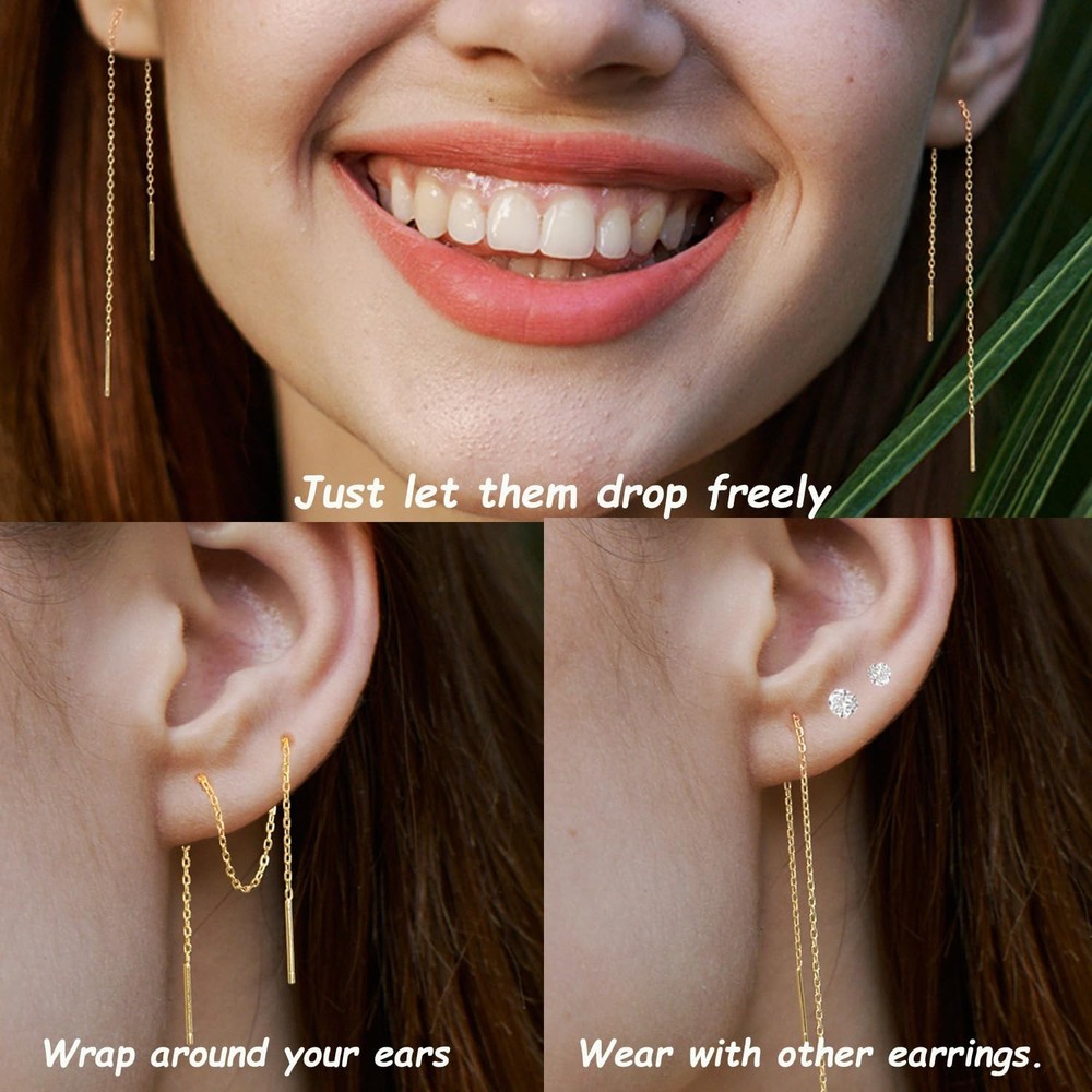 Sterling Silver Threader Chain Dangle Earrings,Versatile & Comfortable Hypoal...