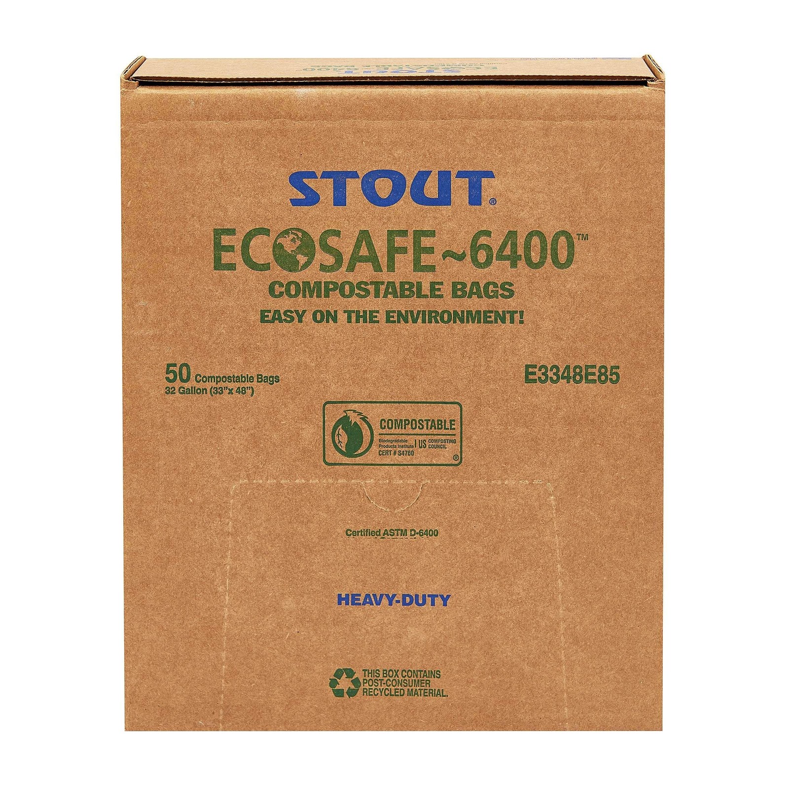 Stout by Envision Ecosafe-6400 Bags, 32 Gal, 0.85 Mil, 33" X 48", Green, 50/box