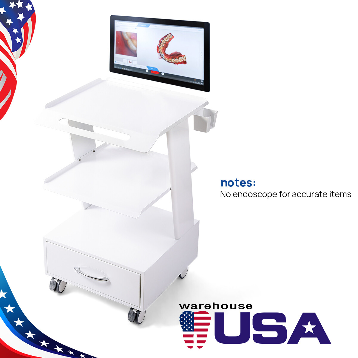 USA Dental Mouth Sweeping Trolley Instrument Cart With Socket Cold Rolled