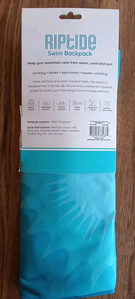 Juice Box Swim Backpack RIPTIDE Adjustable Straps Waterproof Zippered Pocket NEW