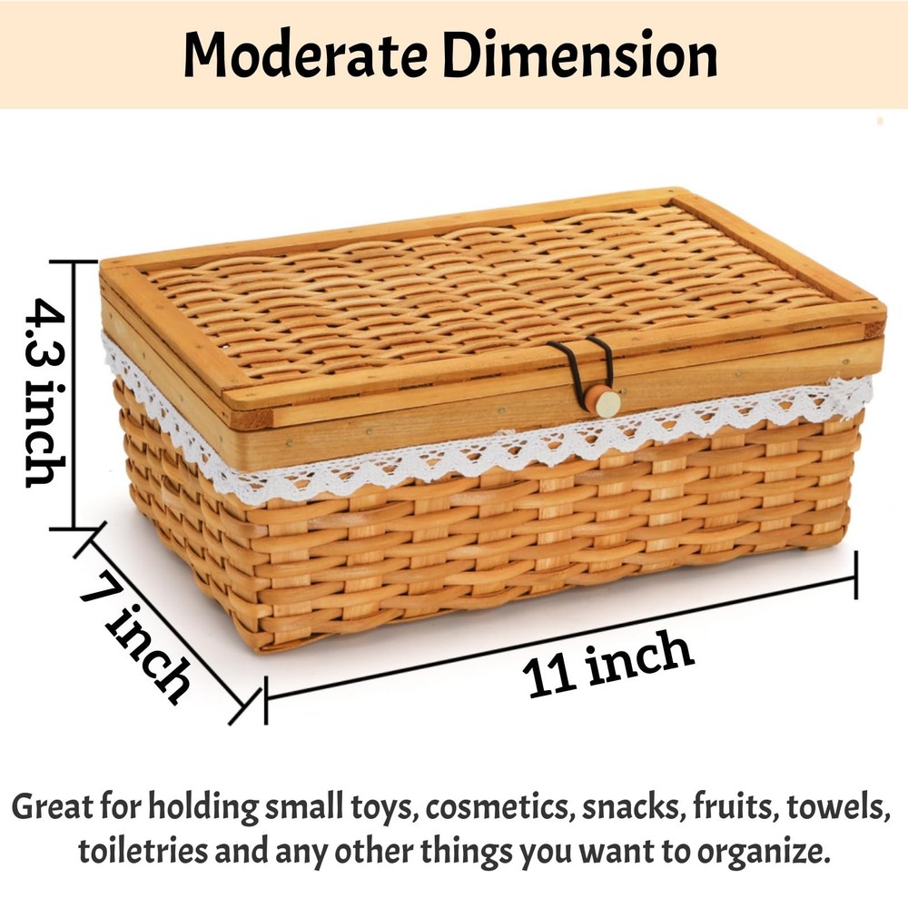 2 Pack Storage Basket with Lid, Handwoven Rectangular Storage Organizer for S...