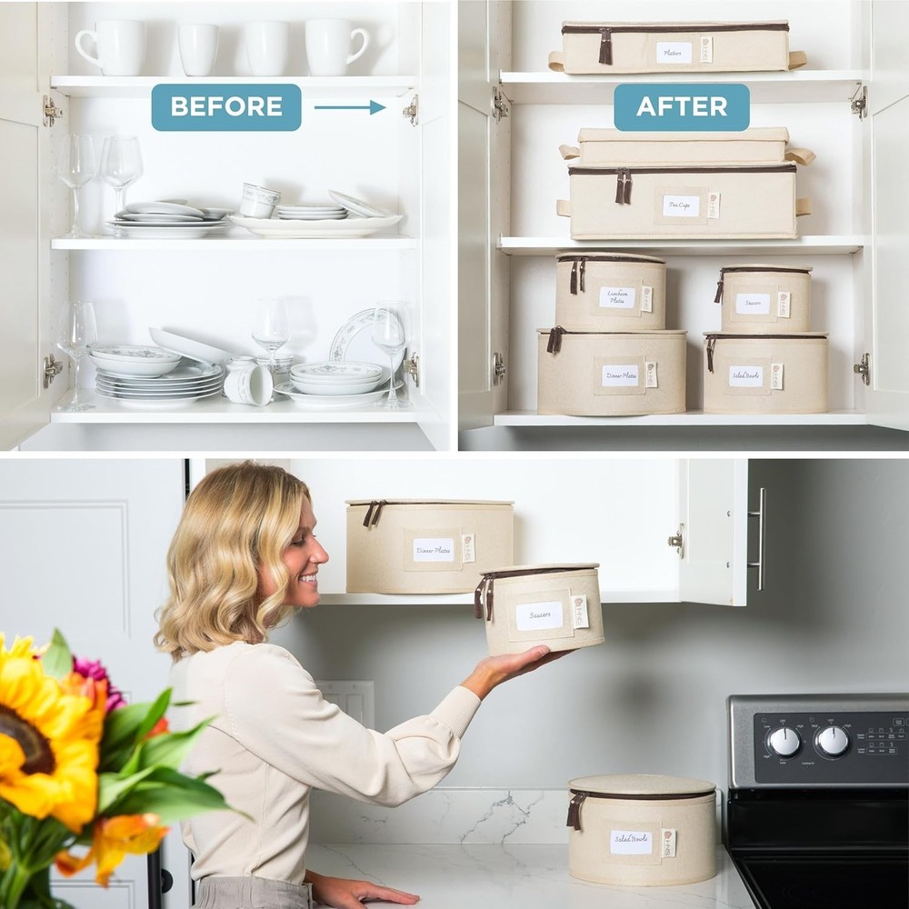 Hold N’ Storage Hard Shell Containers Beige Stackable 12-Pieces for Dinnerware