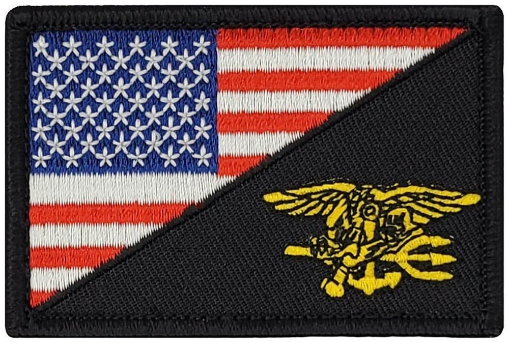 USA Flag Navy Seal Trident Embroidered Morale Patch |2PC HOOK BACKING 3"x2"