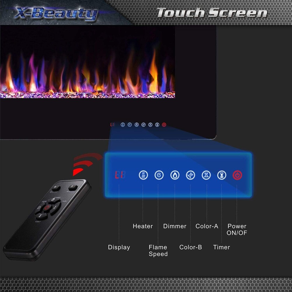 30" Electric Fireplace with Timer/Multicolor Flames/Touch Screen/Remote Control