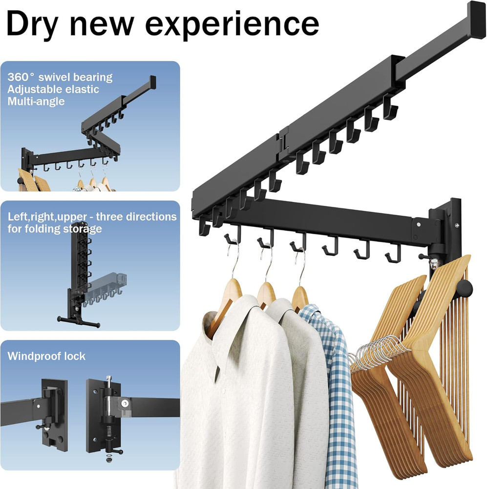 Folding Wall-Mounted Clothes Drying Rack for Laundry Room Organization
