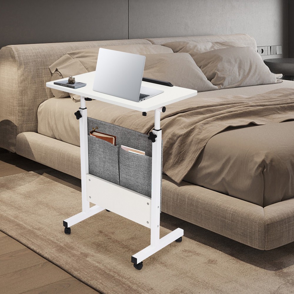 Rolling Laptop Desk Office Computer Table Adjustable Height Stand up w/ Storage