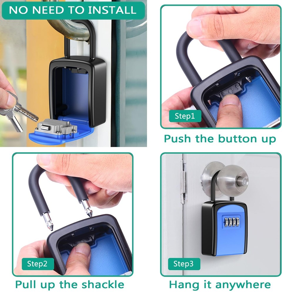 Key Lock Box, 4 Digit Combination Key Storage Lock Box, Key Safe Box with Rem...