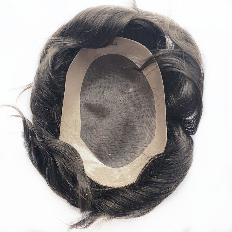 Durable Mens Human Hair Replacement System Hairpiece Fine Mono Poly Skin Toupee