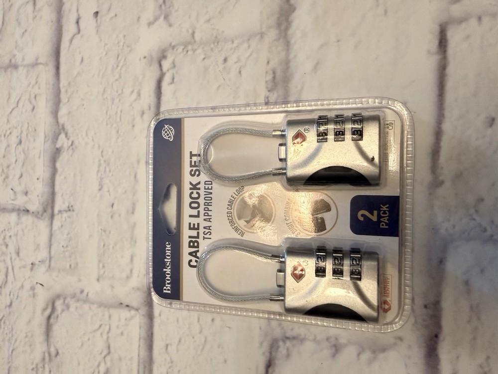 Brookstone Cable 2 Pack Locks TSA-Approved 3-Digit Keyless Luggage Locks, NEW