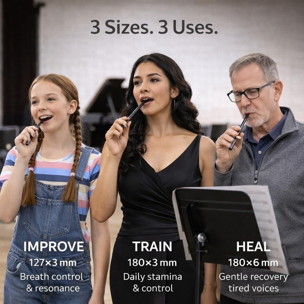 Singing Straw Vocal Training Set: 3 Titanium Straws with Case & Brush