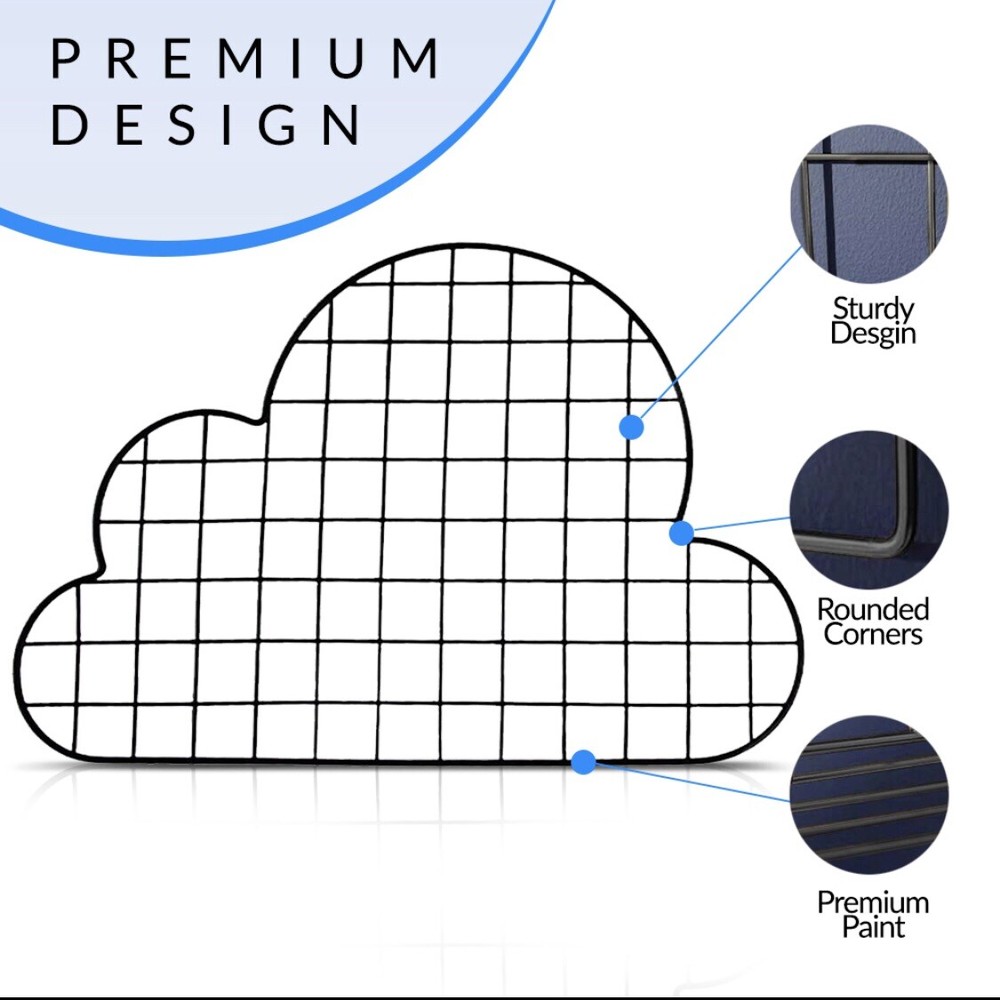 MDCM - Wall Hanging Grid Panel Organizer (2-pack) Cloud Shaped Metal Wire Wall