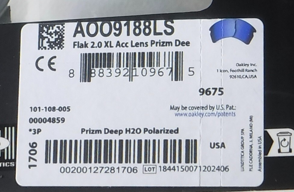 Oakley Flak 2.0 XL Sunglasses Polarized Deep Water Prizm Lens 101-108-005