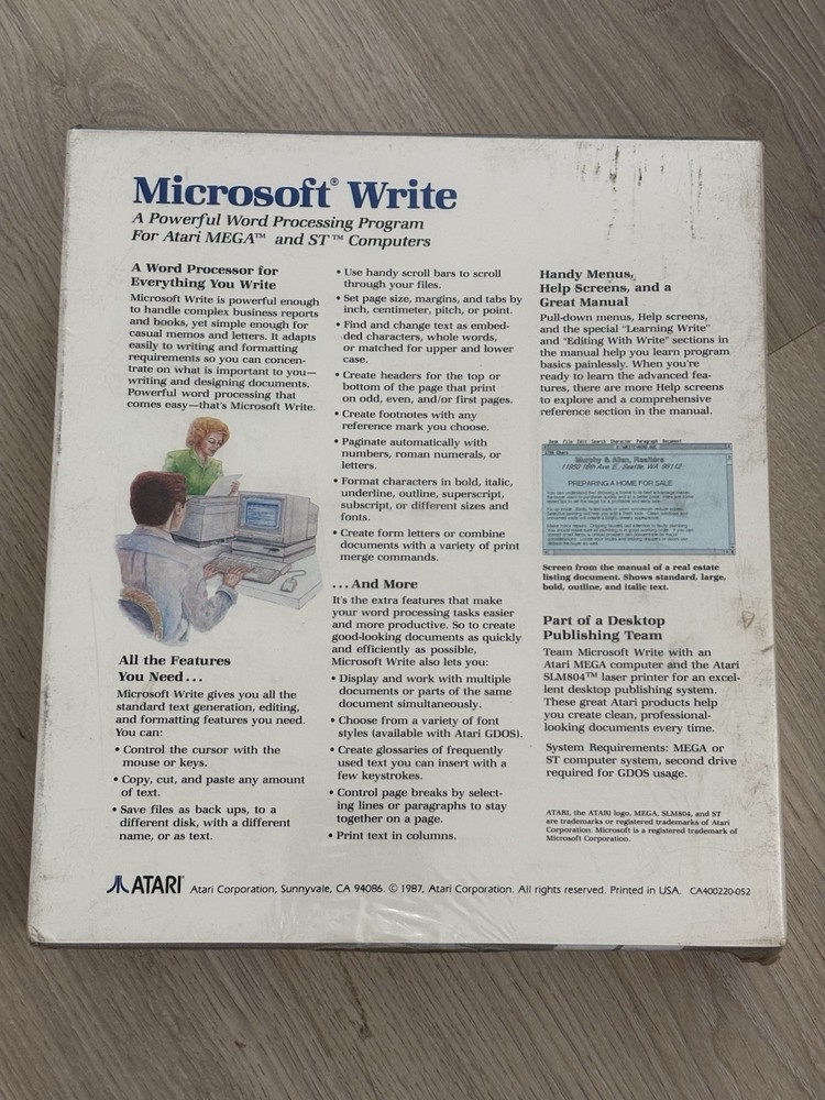 NEW Microsoft Write for Atari Mega & ST Computers DS5052 — Factory Sealed — 1987