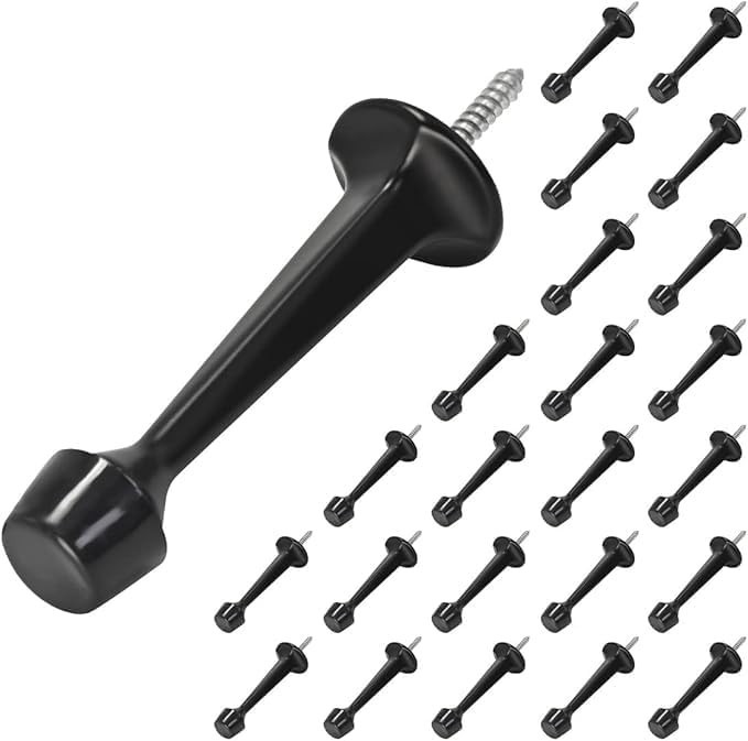 24-Pack, Black Solid Door Stop, Heavy Duty Door Stoppers with Soft Rubber Tip