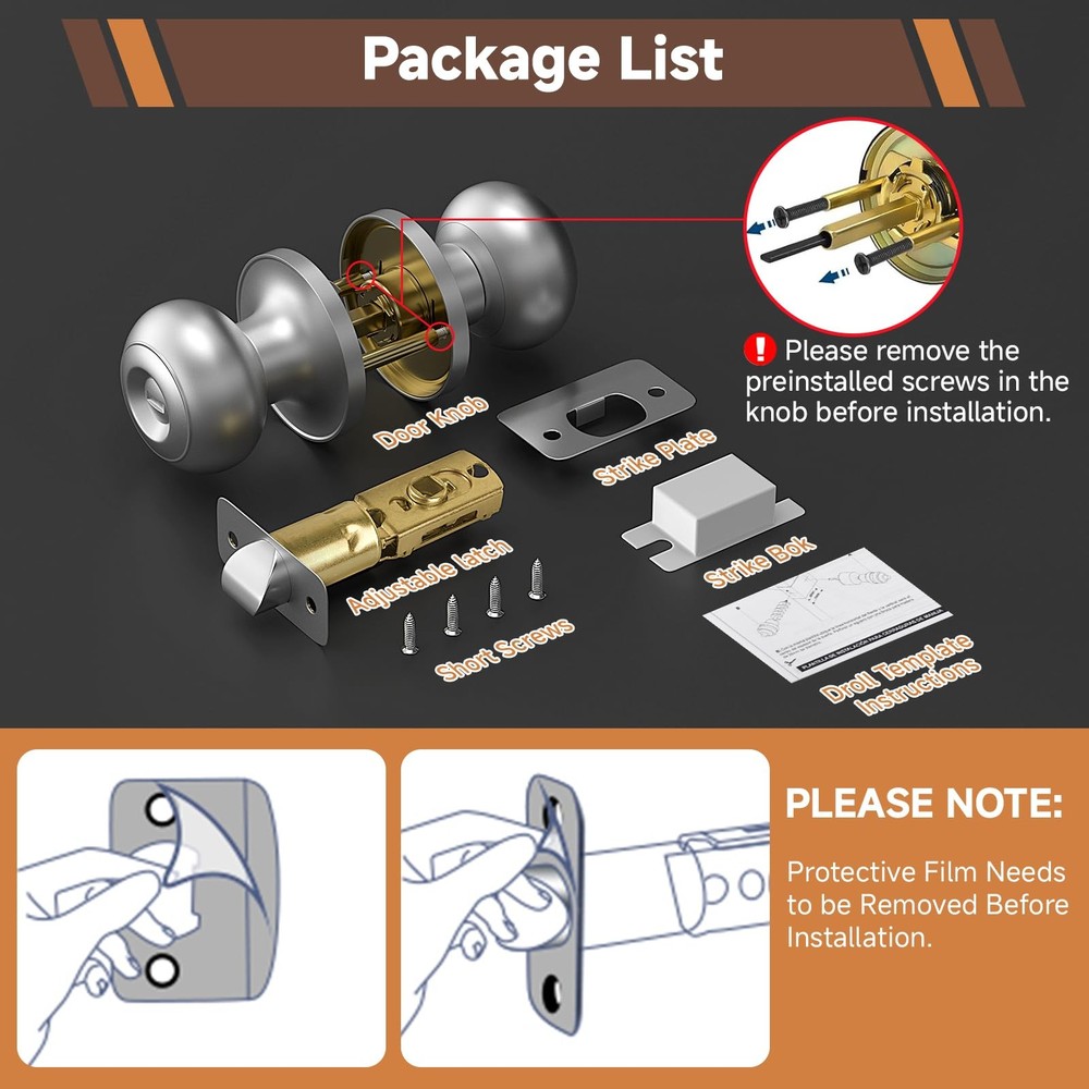 10 Pack Home Improvement Bed/Bath Room Door Knobs, Brushed Nickel Privacy Doo...