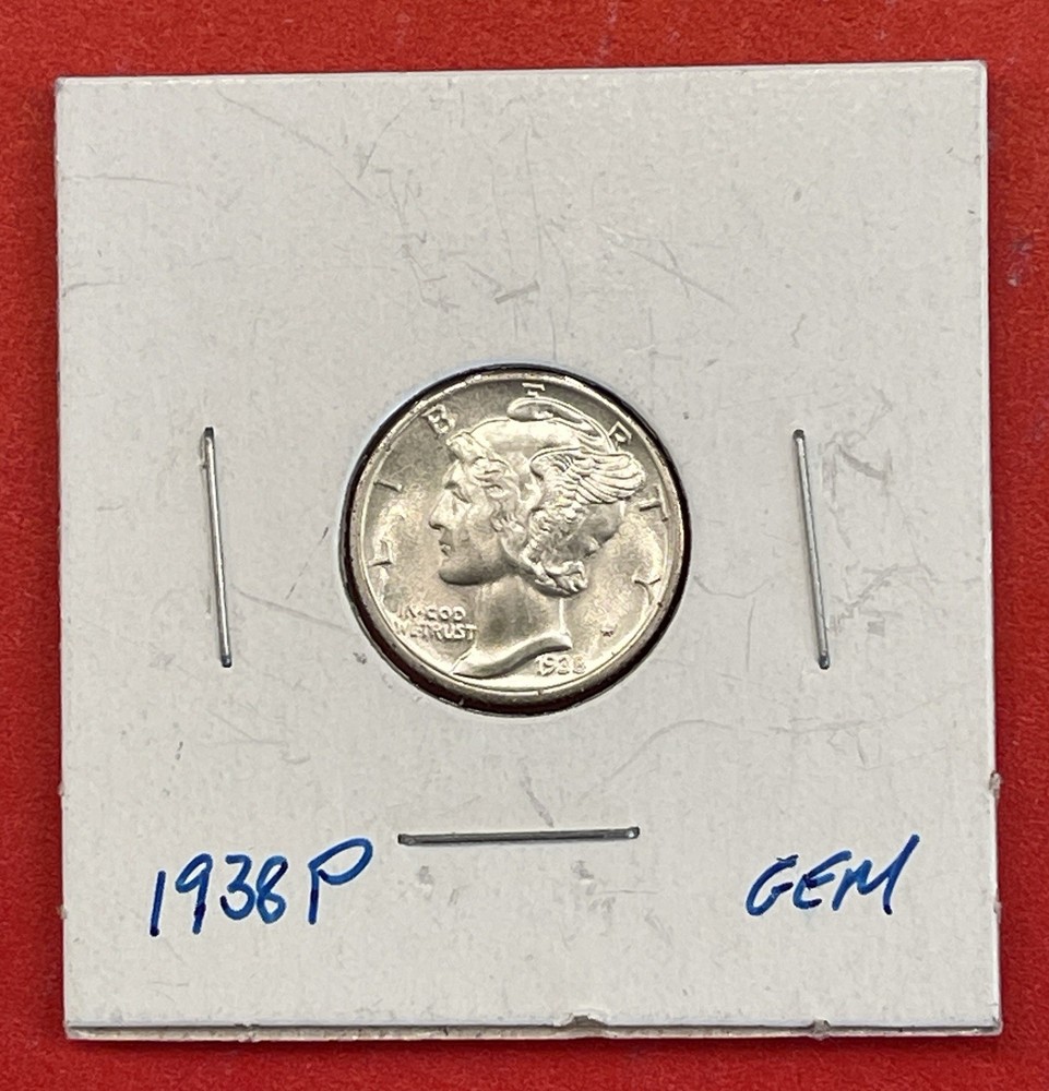 1938 P Mercury Silver Dime, Gem Uncirculated.