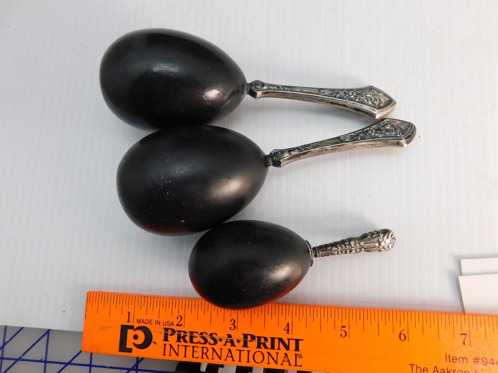 3 Antique Darning Eggs, Sterling Silver handles