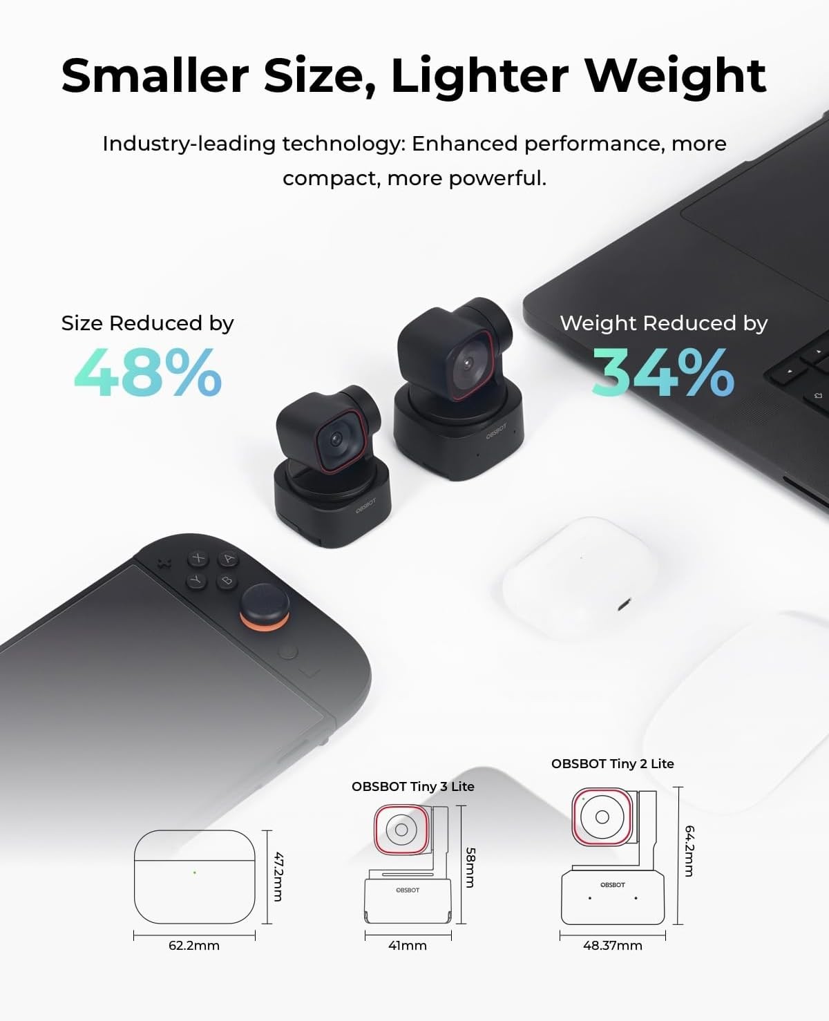 US OBSBOT Tiny 3 Lite AI-Powered Spatial Audio 4K Webcam for Laptop, Streaming