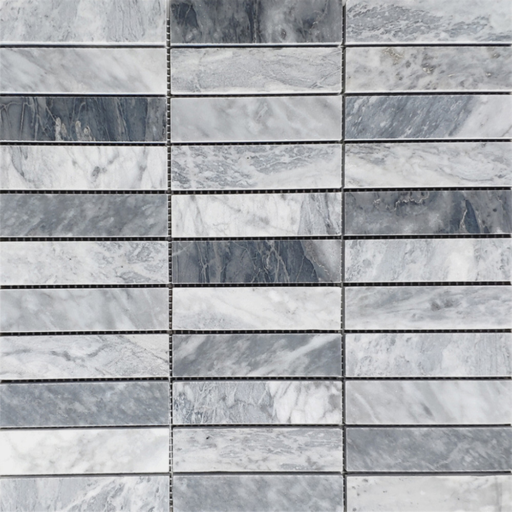 K7GXP 1x4 Bardiglio Gray Marble Stacked Rectangular Mosaic Tile Polished