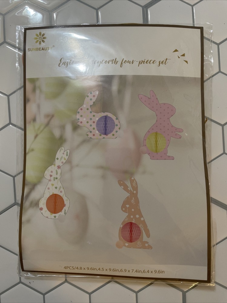 Sunbeauty Easter Honeycomb Hanging 4pc Bunnies Easter Decor