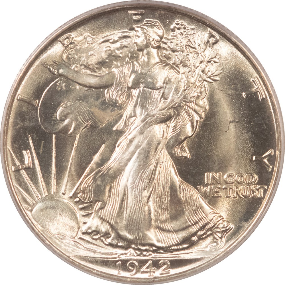 1942 WALKING LIBERTY HALF DOLLAR - PCGS MS-67, FLASHY SUPERB GEM!