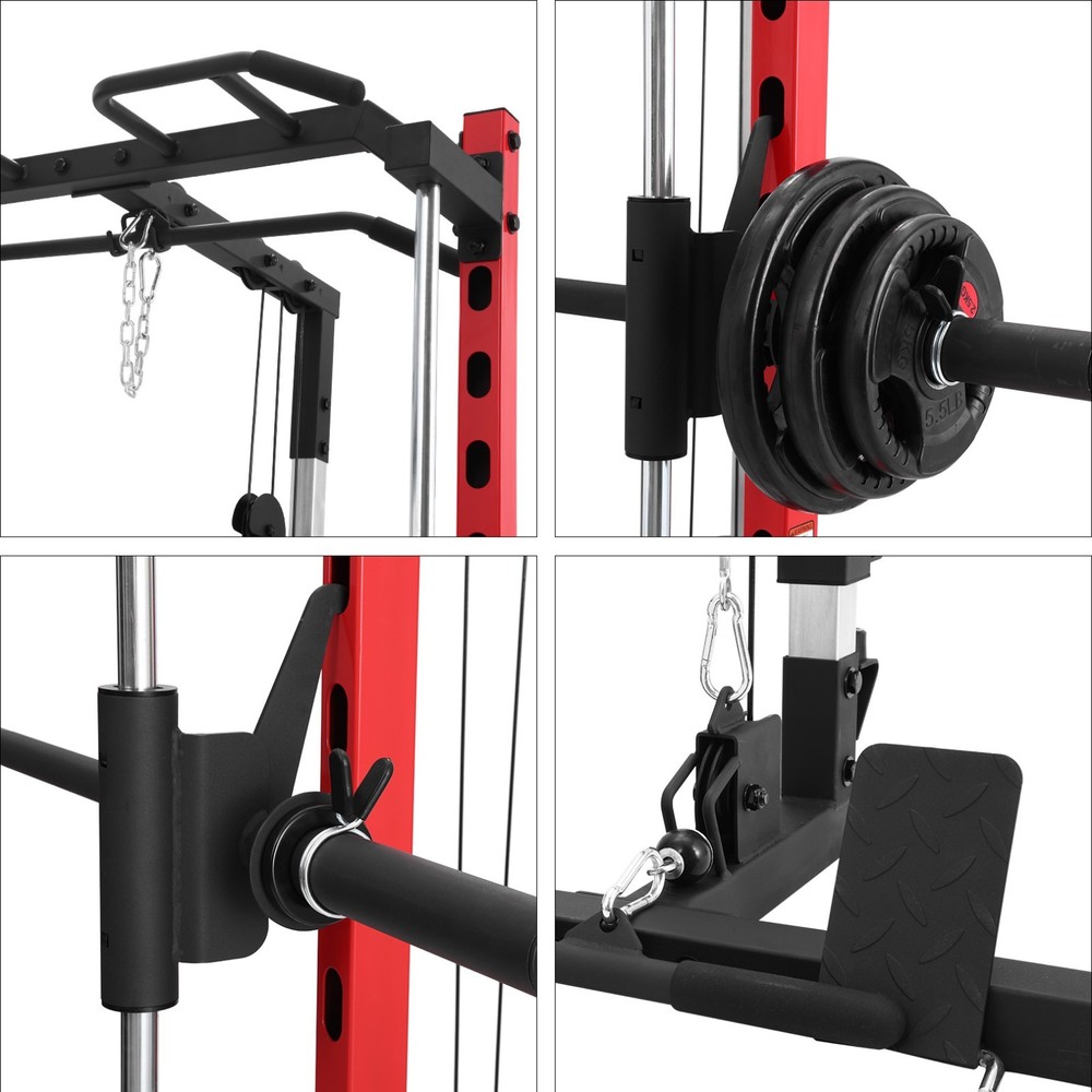 Smith Machine Multifunctional Power Cage Rack with Cable Machine & Barbell Bar🔥
