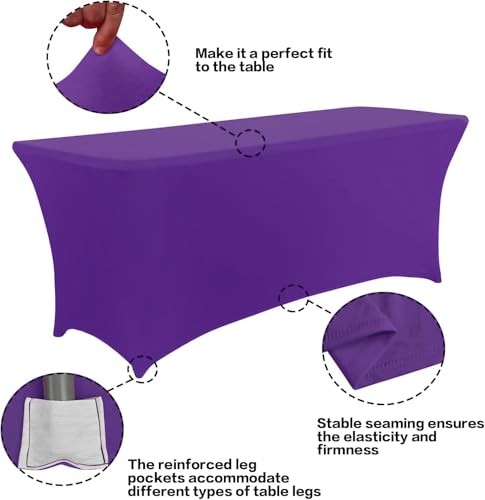 2 Pack 8FT Table Cloth for Rectangular Fitted Events 8 Ft - 2 Pcs Dark Purple