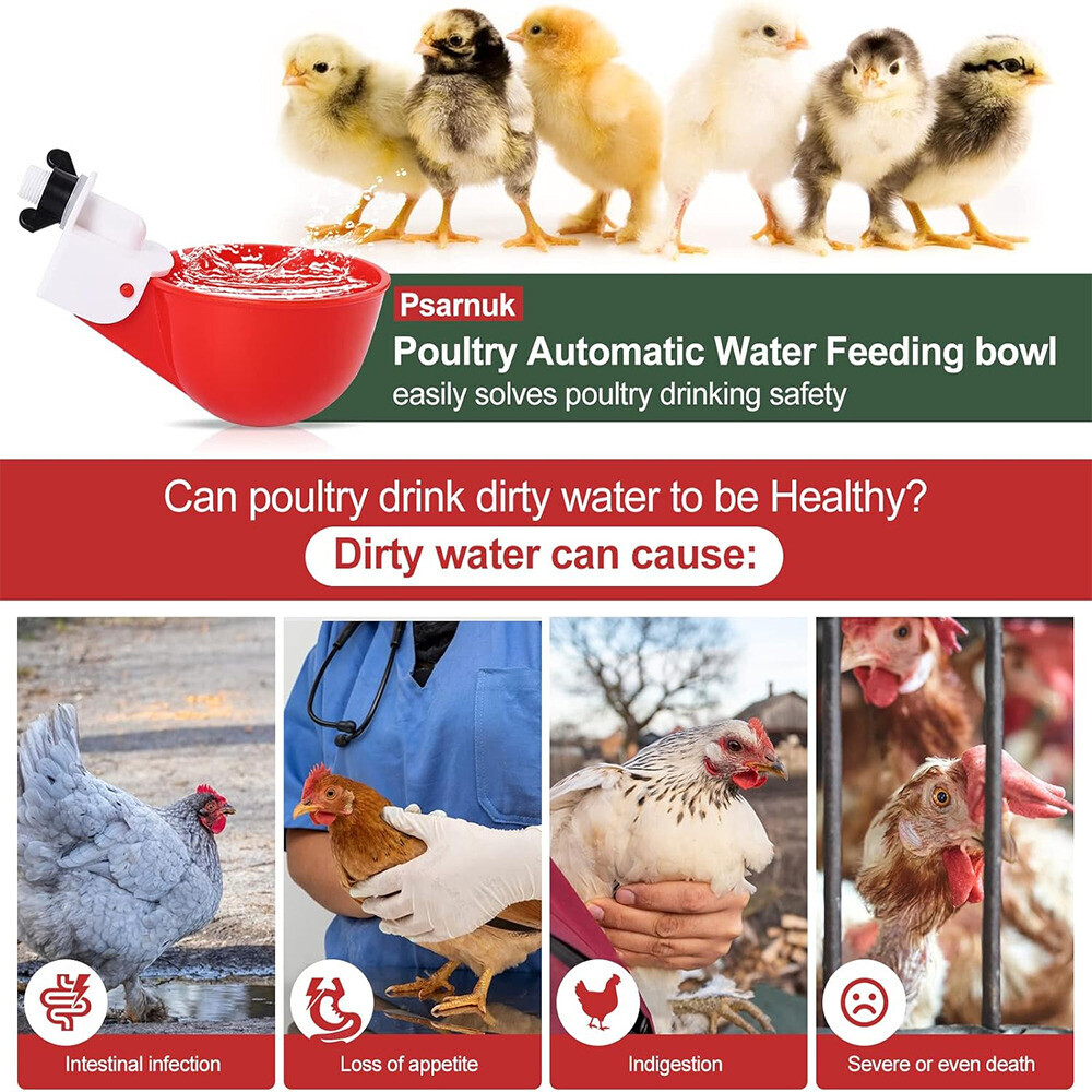 8Pcs Automatic Poultry Drinking Cups - Chicken Water Feeder Waterer Cups for Hem