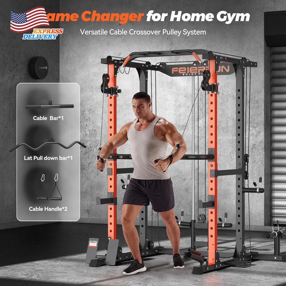 FLA01 Power Cage Multi Function Squat Rack with Cable Crossover System,2000Lbs C