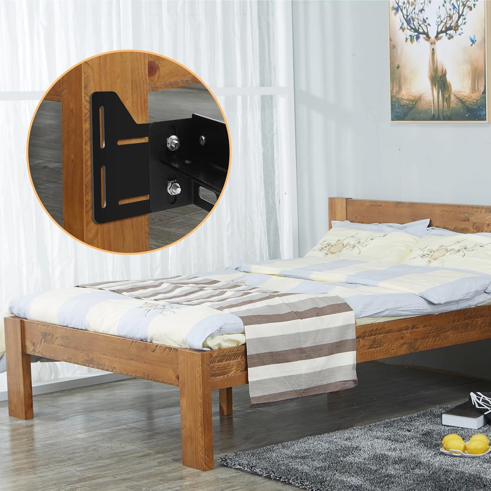 2Pcs Queen Bed Headboard Attachment Plates with Hardware Matte Black