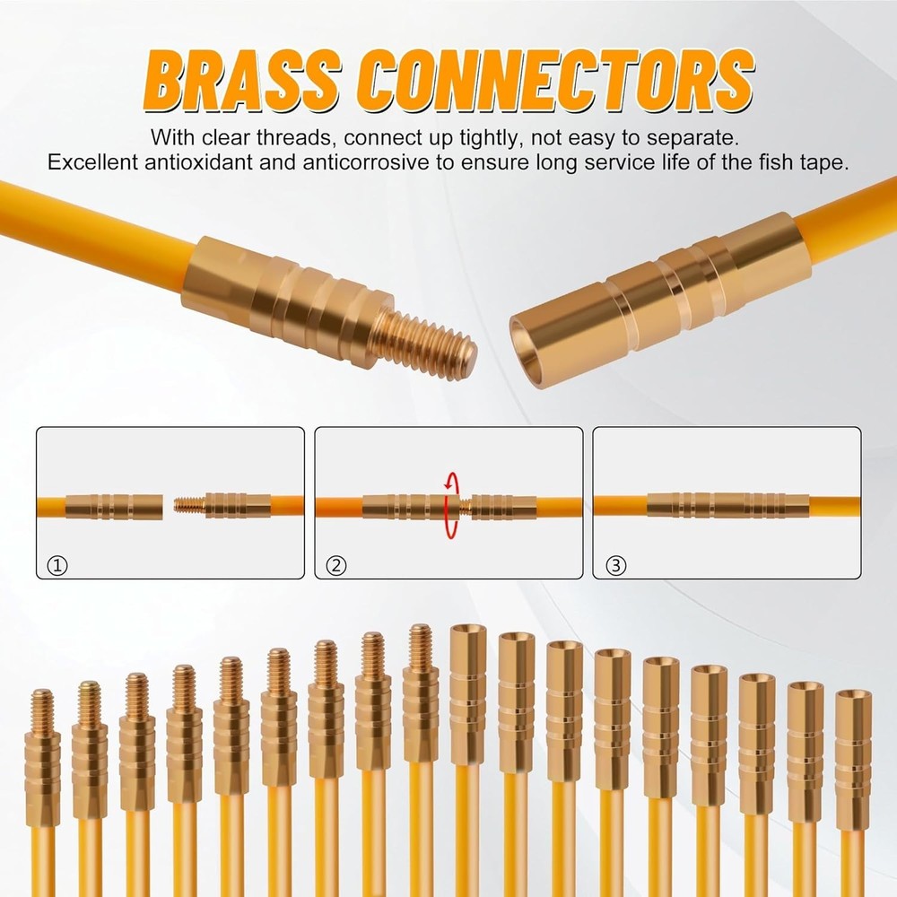 11FT Fiberglass Running Electrical Wire Cable Glow Rods Wire Pulling Tools Fi...
