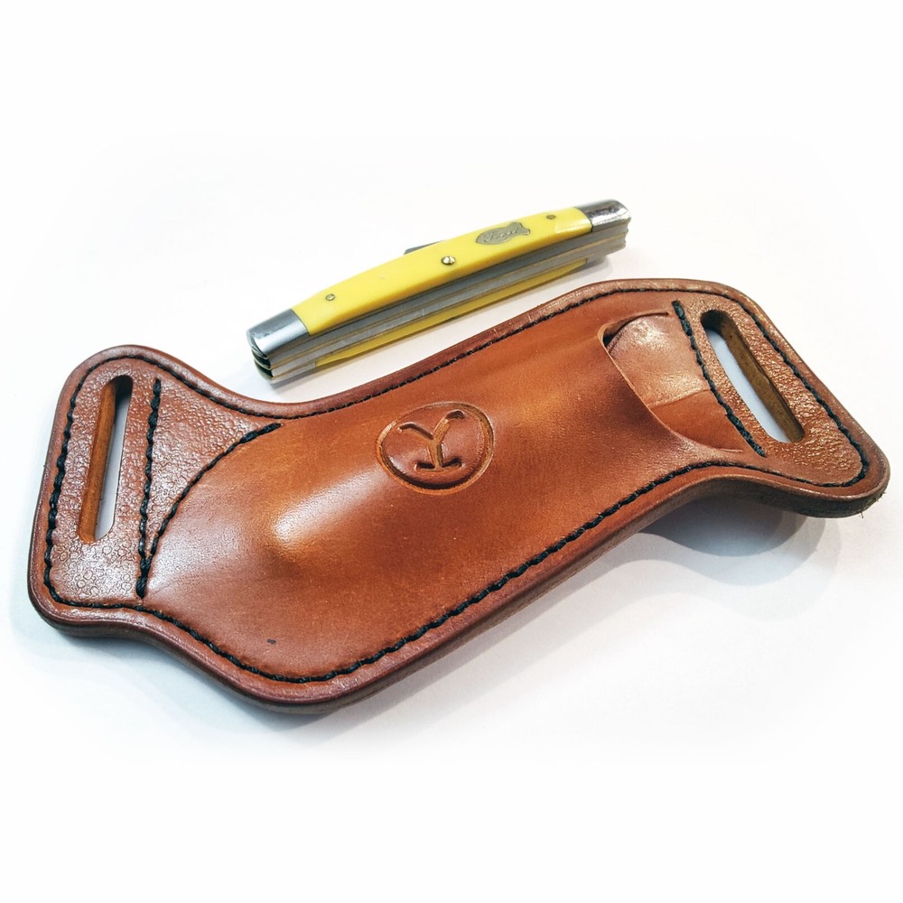 Custom Handmade Horizontal Knife Leather Sheath Free Initials Stamp Right Hand
