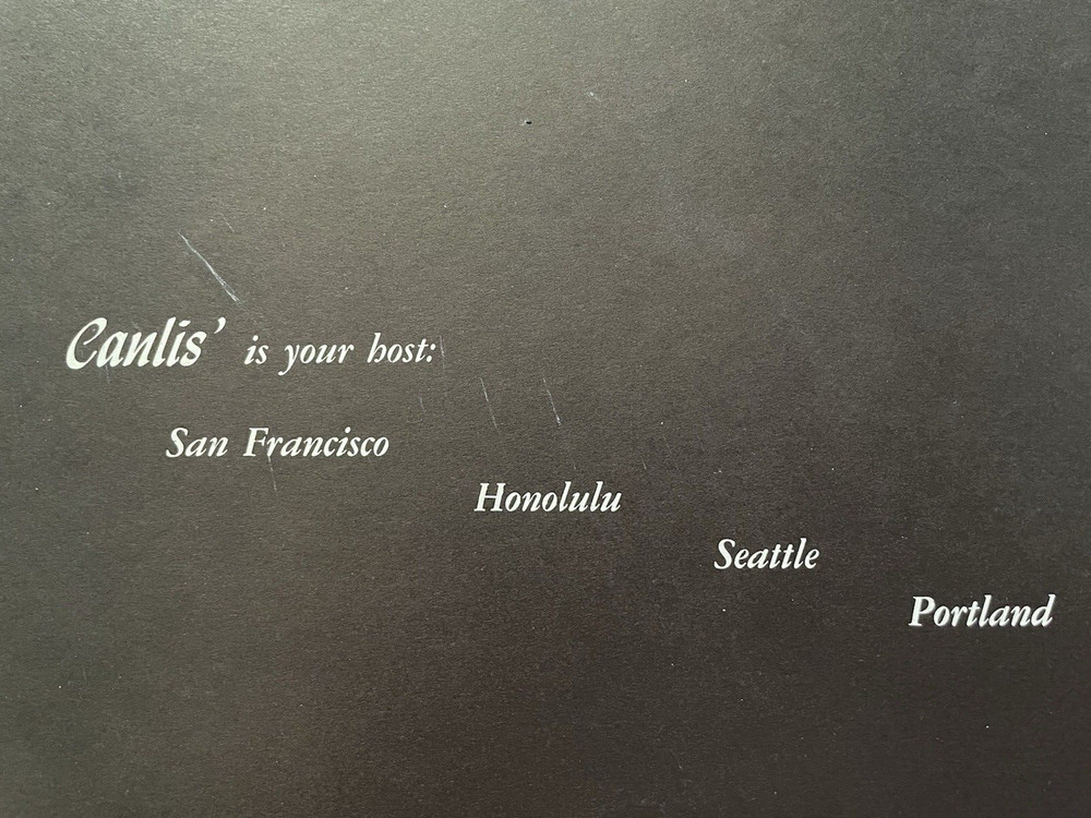 Vintage CANLIS Restaurant Menu San Francisco Honolulu