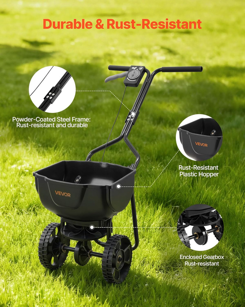 Broadcast Spreader, 9.8Ft Spreading Width, Push Broadcast Spreader with 10" All-