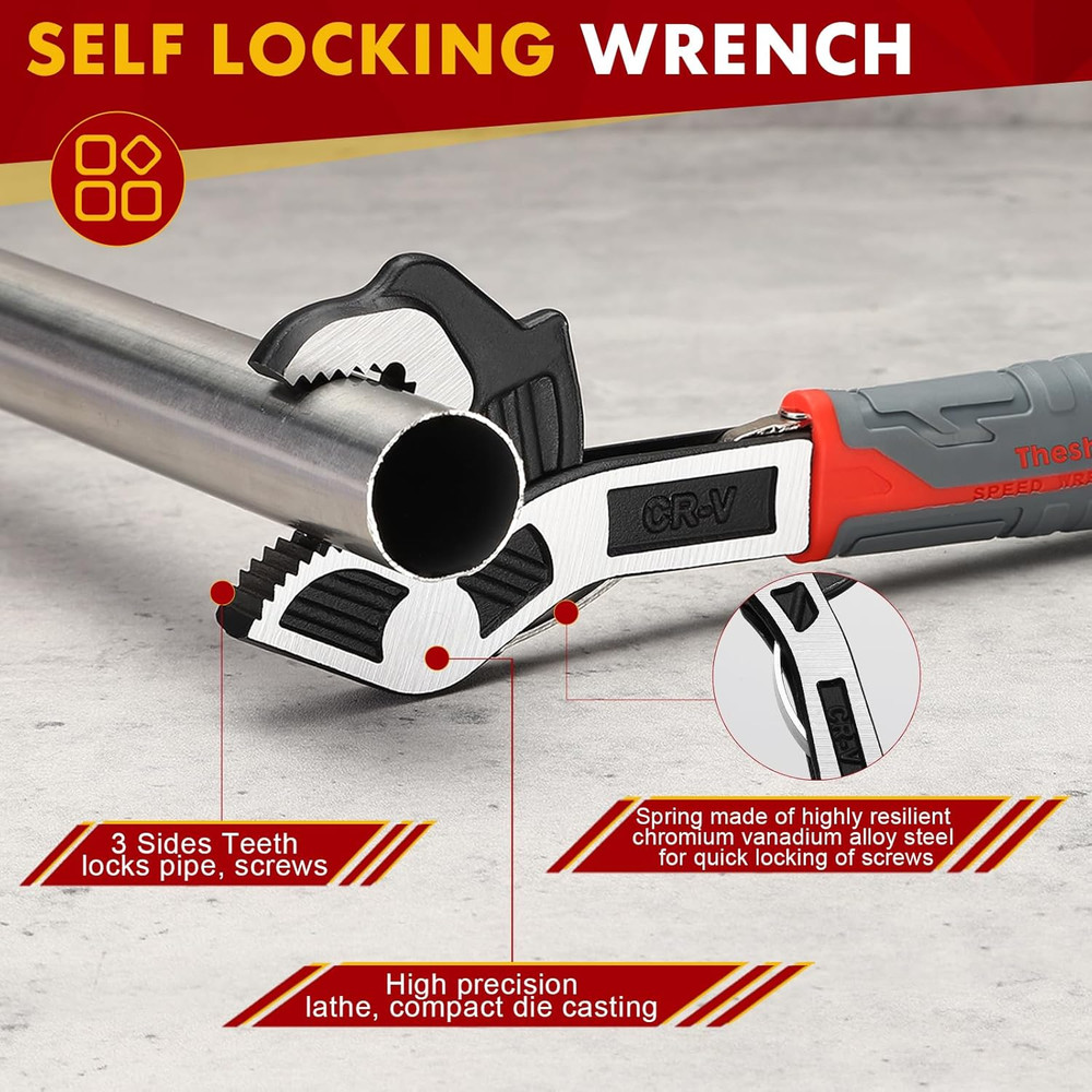 Self Adjusting Pipe Wrench Set - Multifunctional Locking 8 Inch Chrom...