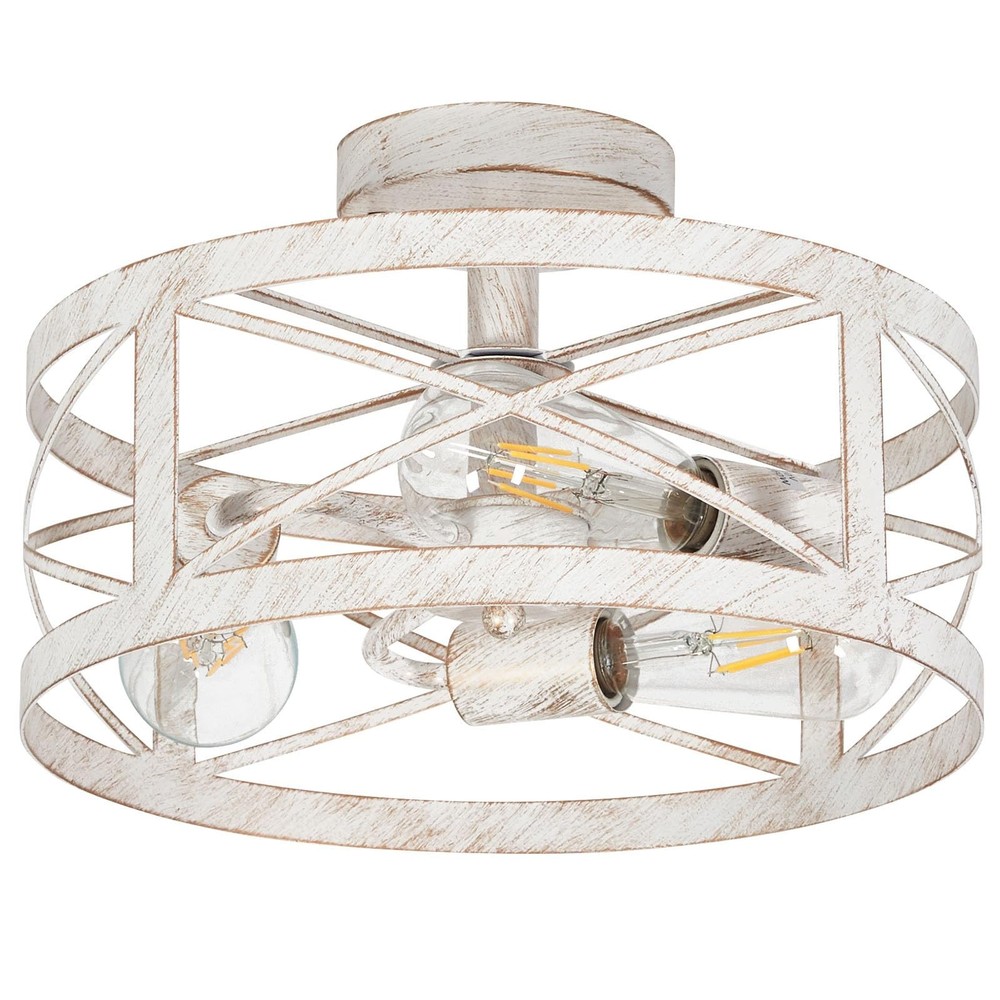 Rustic 3-Light Semi-Flush Mount Ceiling Light 13 Inches Round Lighting Fixtur...