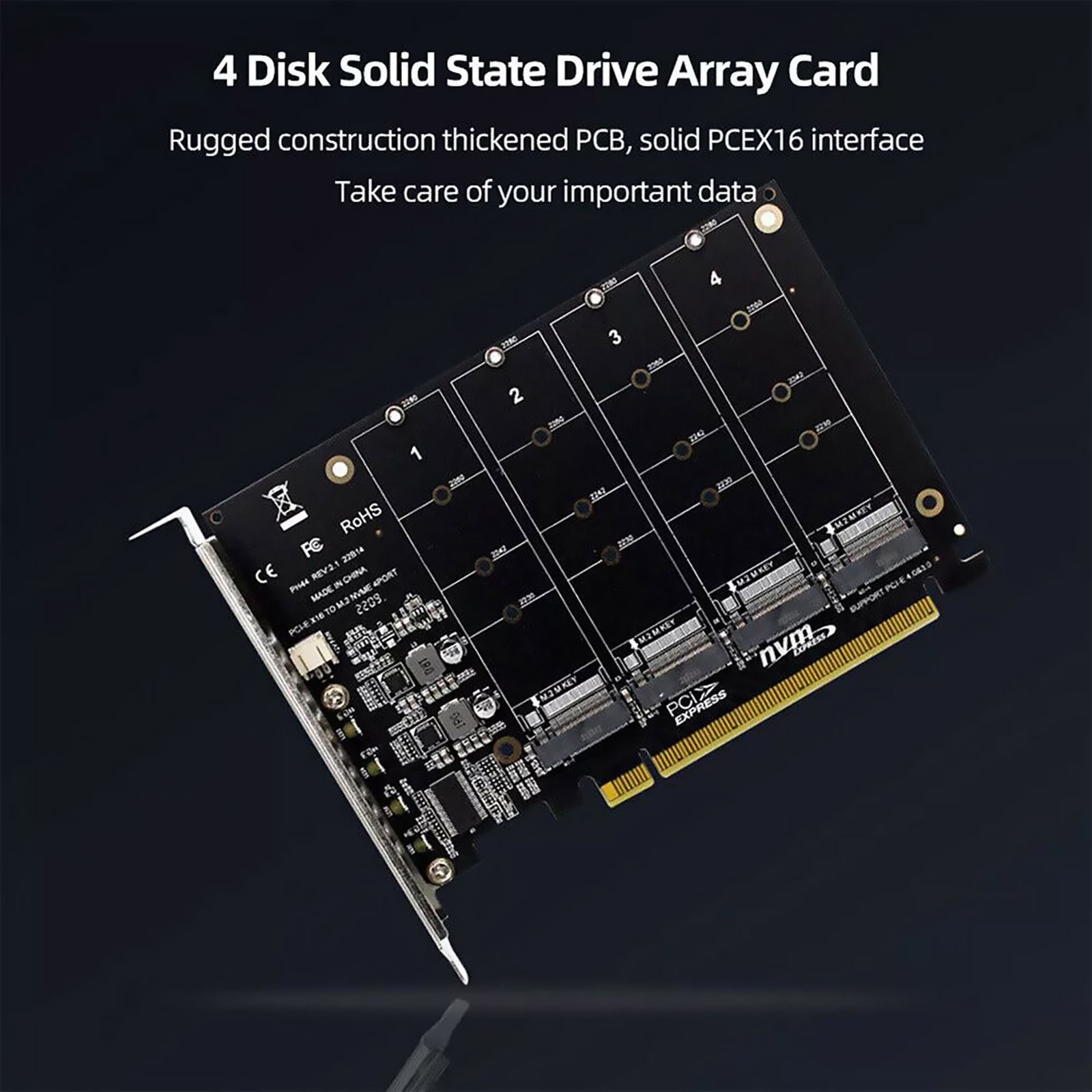 M.2 NVME SSD To PCIE X16 Adapter Connector 4 Port Expansion Card 4x32Gbps