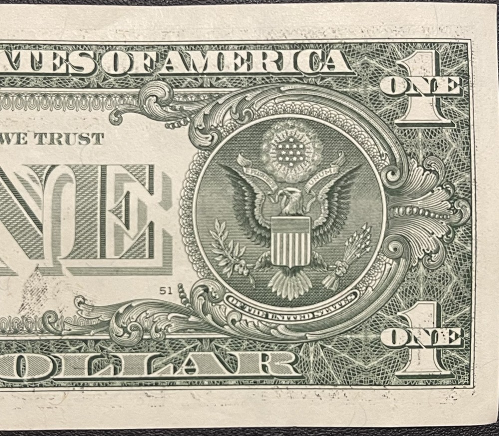 2013 $1 Dollar Bill - Offset Printing Front To Back Wet Ink Transfer Error