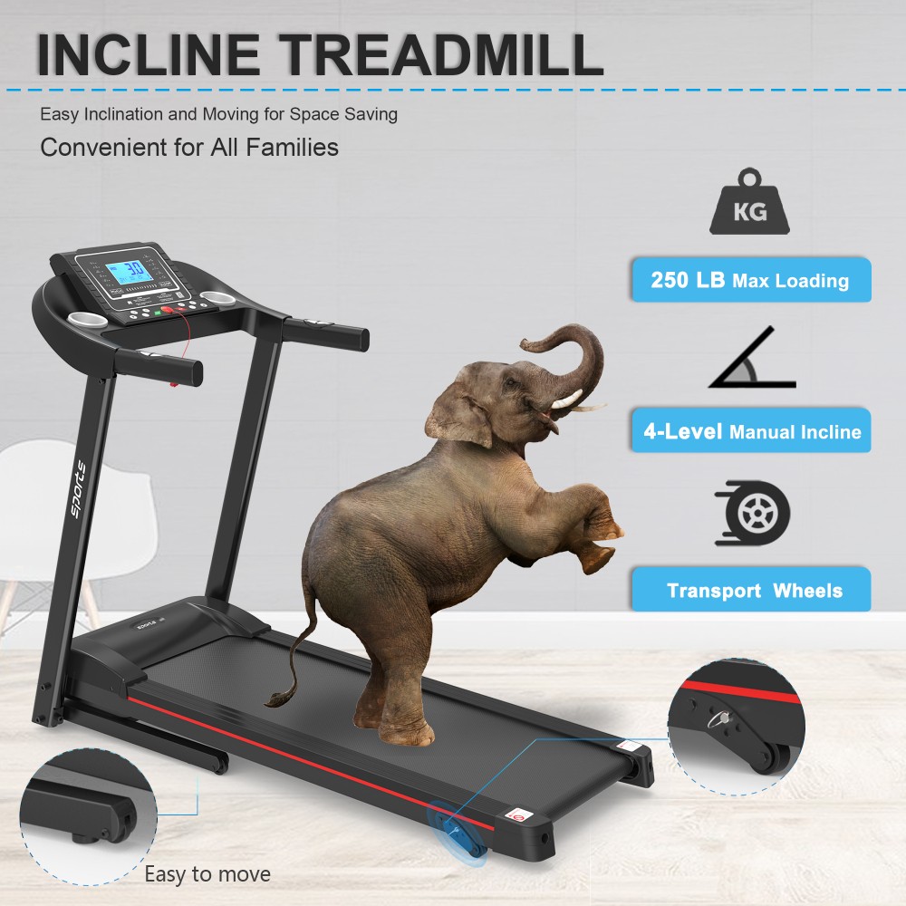 Foldable Incline Treadmill Folding Running Home Workout 5" LCD Screen Bluetooth