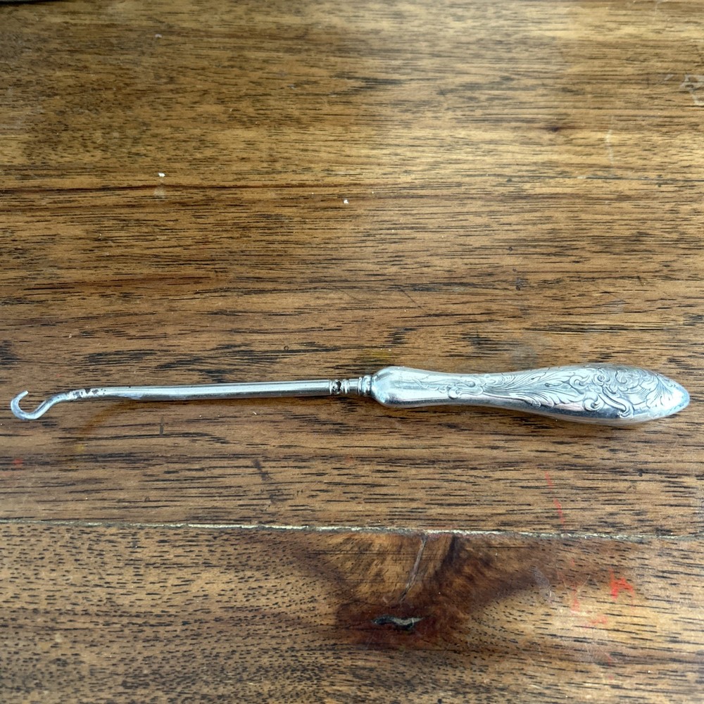 Antique Victorian Sterling Silver Button Hook Crochet Needle