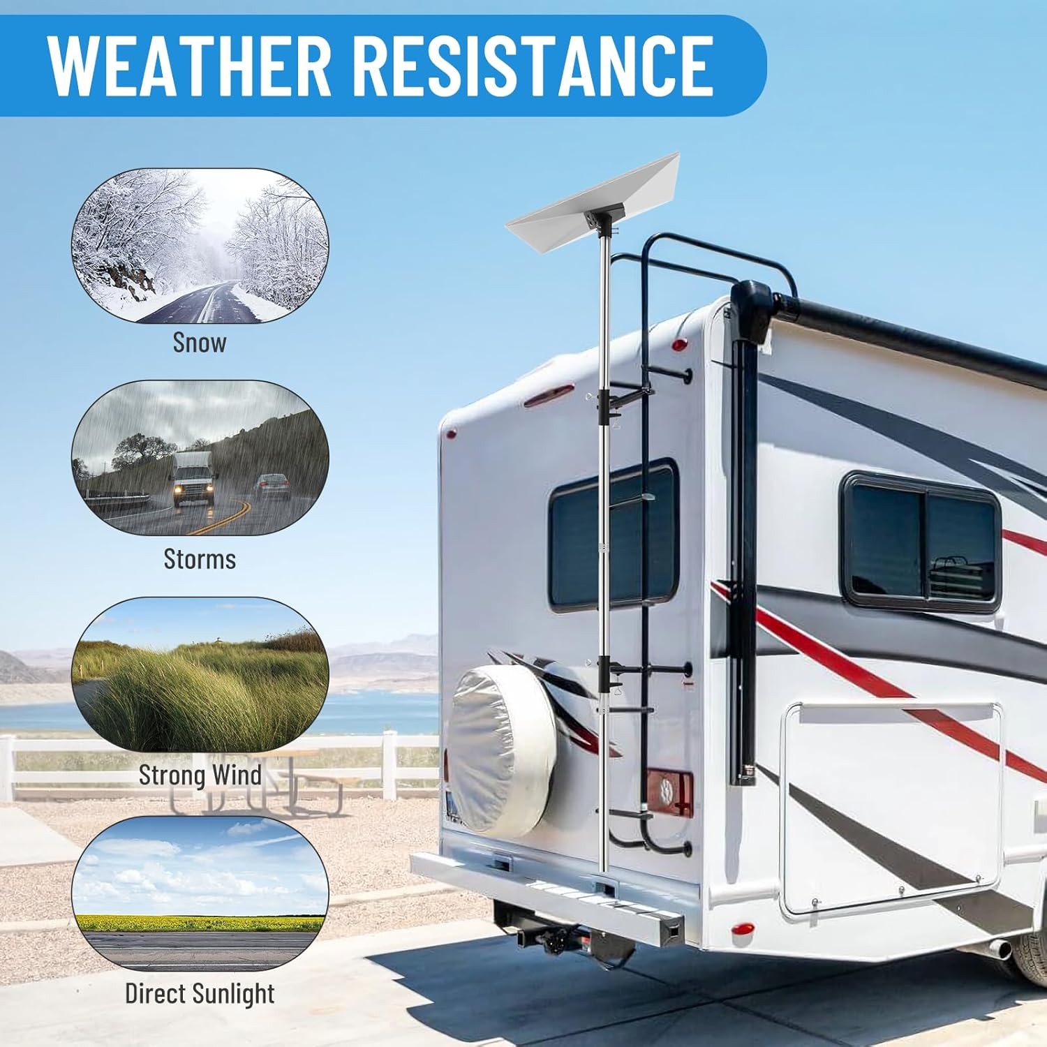 10ft Adjustable Stainless Steels RV Ladder Pole Mount Kit For Starlink Gen 3