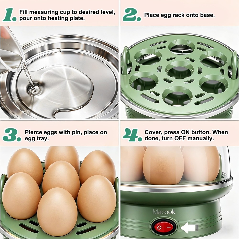 Macook Electric Egg Cooker for Easter, 7 Capacity with Auto 7 Eggs, Green